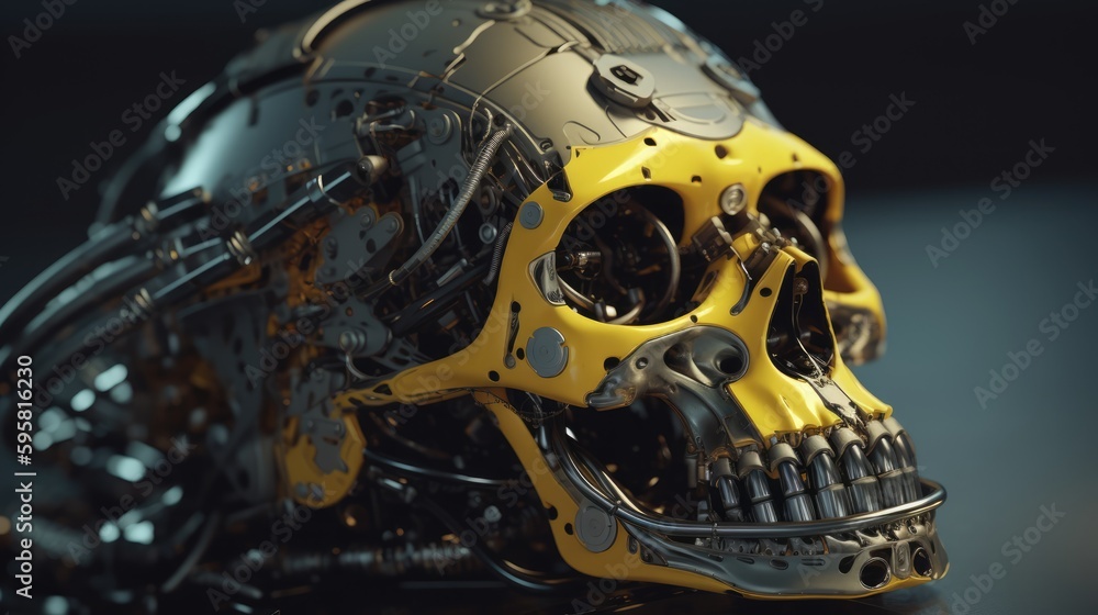 Golden Mechanical Skull, Intricate Details, Steampunk-Inspired Art, Futuristic Design, Generative AI Illustration Golden Mechanical Skull, Intricate Details, Steampunk-Inspired Art, Futuristic Design, Generative AI Illustration