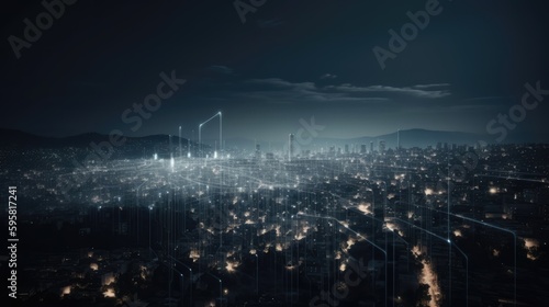 Futuristic City Background, Technological Graphic Details, Urban Landscape, Sci-Fi Metropolis, Generative AI Illustration