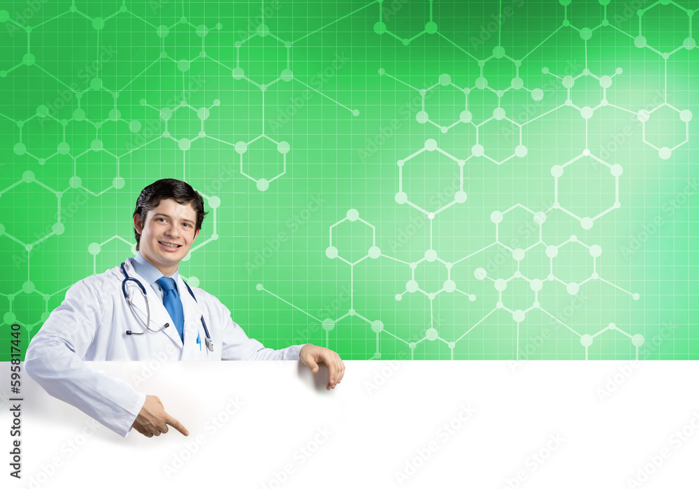 Doctor with banner Doctor with banner