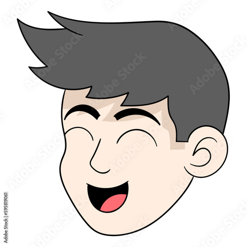 Handsome face emoticon boy head laughing happily
