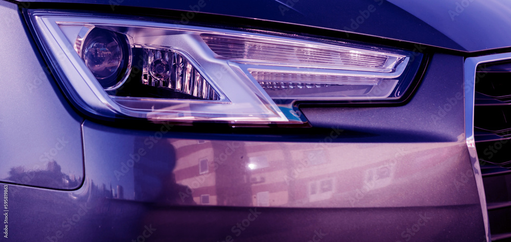 close-up headlight of modern prestigious car