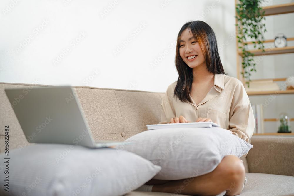 Start up Confident young asian business woman working in webcam group video call conference technology. Start up Confident young asian business woman working in webcam group video call conference technology.