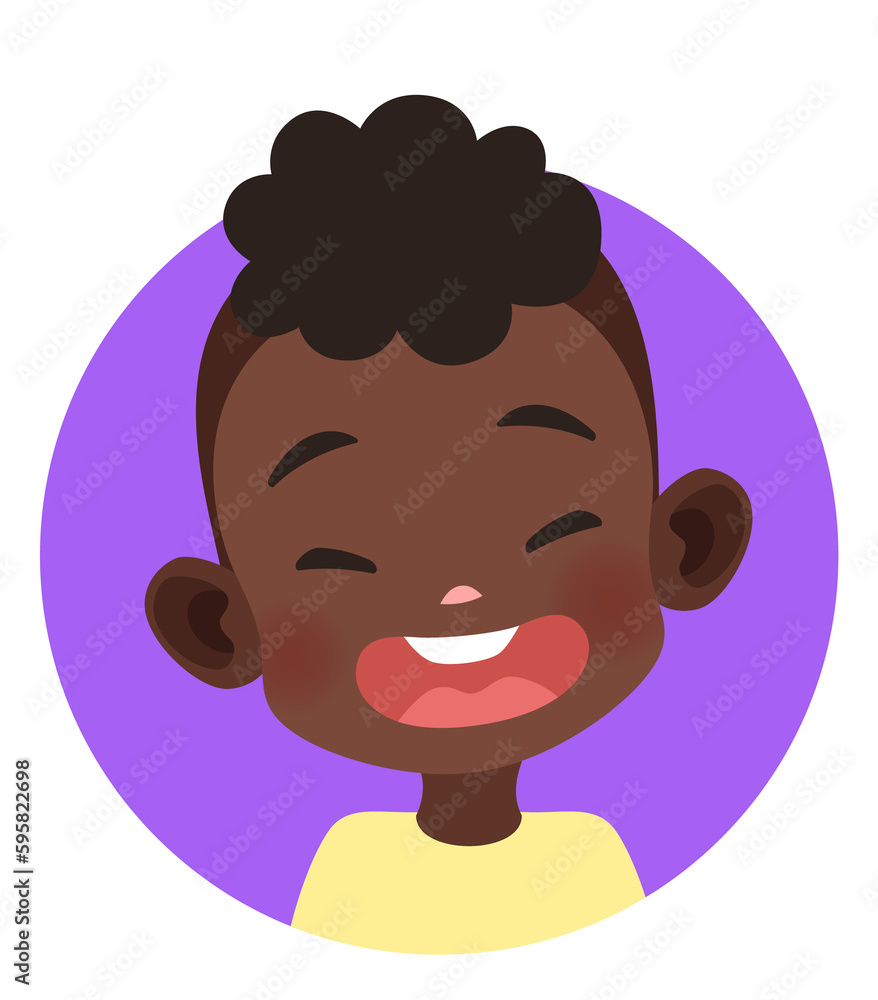 Obraz premium African boy in round frame. Happy character picture