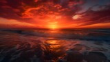 A fiery sunset over the ocean
