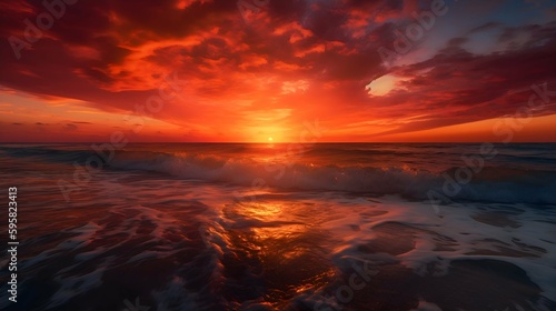 A fiery sunset over the ocean © JLBGames