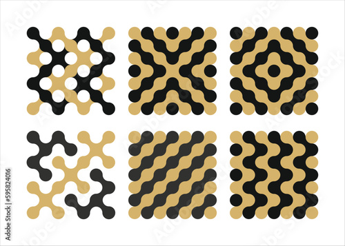 Metaball, connected dots pattern. Integration symbol. Abstract point movement. Connected round blobs vector illustration isolated on white background.