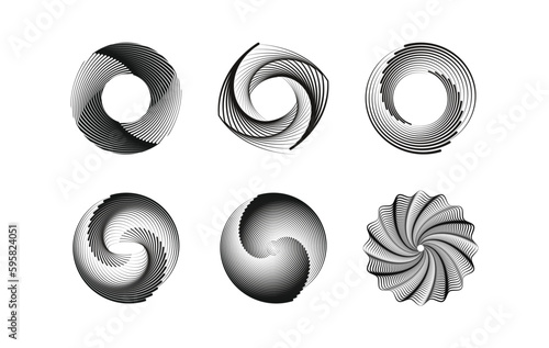 Set of editable spiral line pattern textured trendy design element for the frame, round logo, sign, symbol, web, prints, posters, template, pattern, No gradient.
