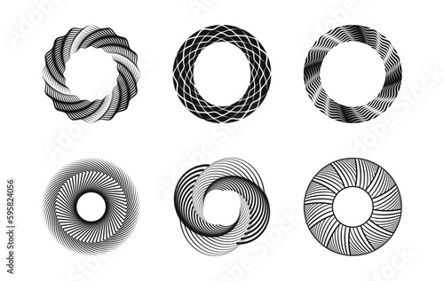 Set of editable spiral line pattern textured trendy design element for the frame, round logo, sign, symbol, web, prints, posters, template, pattern, No gradient.