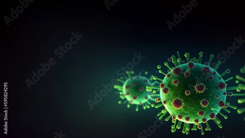 Image de virus vert, coronavirus - Représentation du COVID-19 - Generative AI