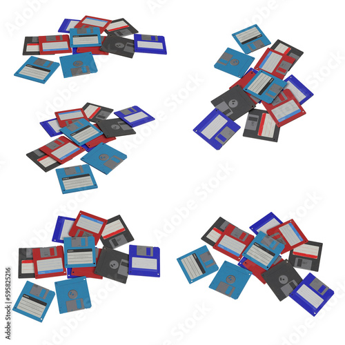 A bunch of dirty floppy disk from different angles photo