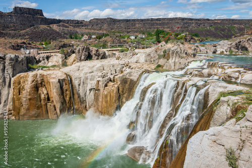 Rainbow and Cascade at the Shoshone Falls in Idaho on the Snake River on a Summer Day
