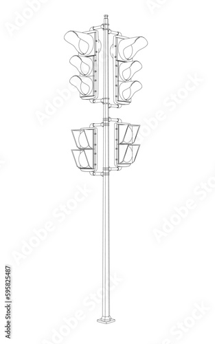 Traffic light outline from black lines isolated on white background. 3D. Vector illustration.