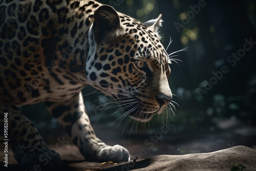 3D CG jaguar prowling. Generative AI © Rafaela