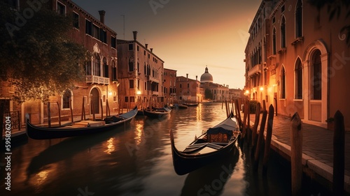 Fényképezés Gondolas at Venice canals. Generative AI.