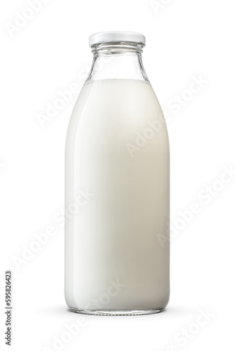 Milk a glass bottle with twist off screw cap isolated. Transparent PNG image. photo
