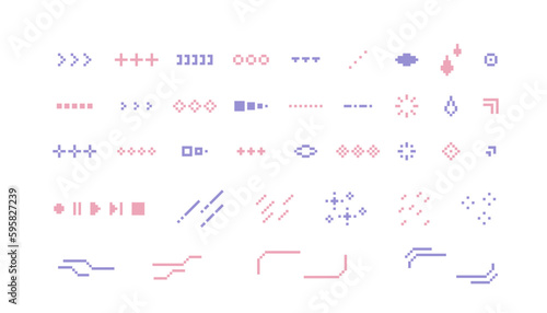 ドット絵のお洒落でかわいい装飾イラストセット　幾何学模様　フレーム　ピクセル