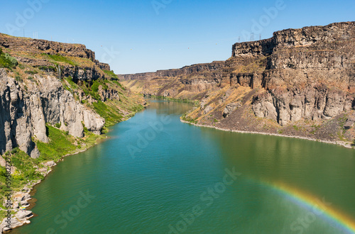 Rainbow and Cascade at the Shoshone Falls in Idaho on the Snake River on a Summer Day