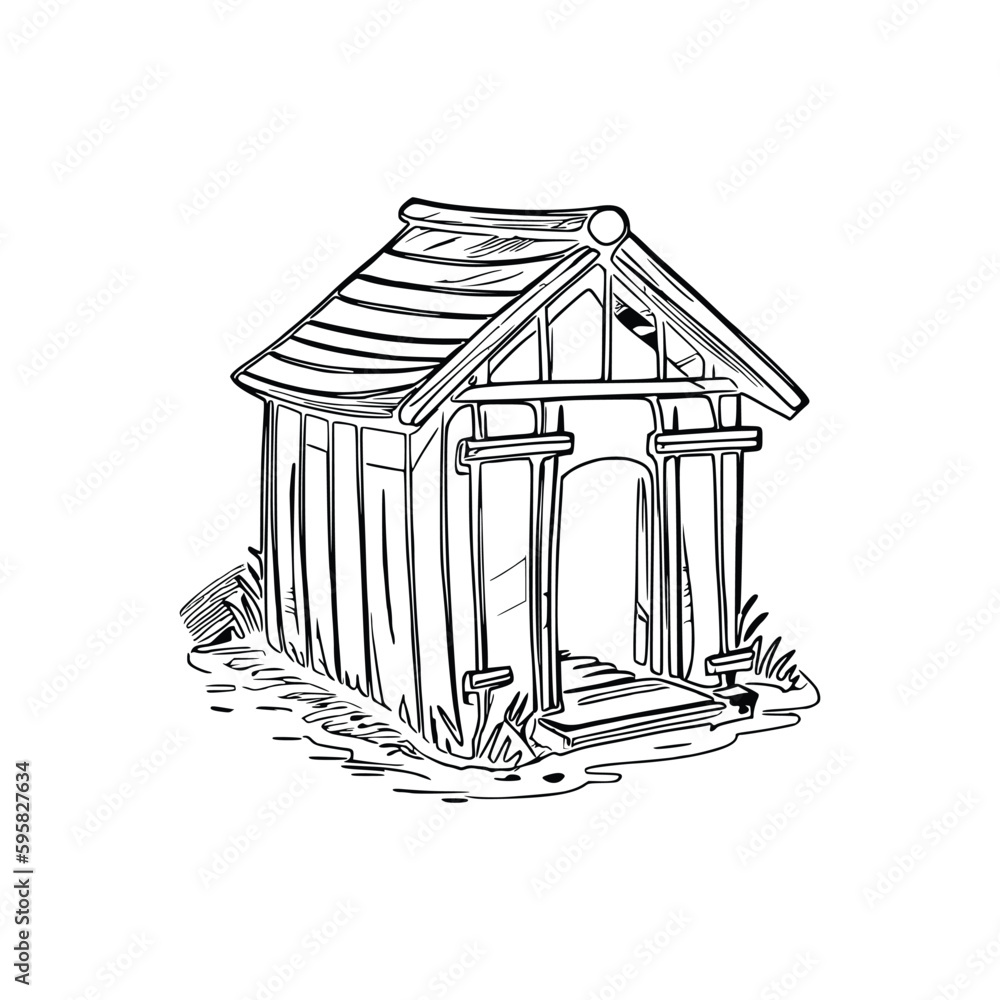 Animal house coloring book, Dog house coloring page, black and white