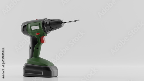 Drill screwdriver on a white background, construction installation work. 3d render