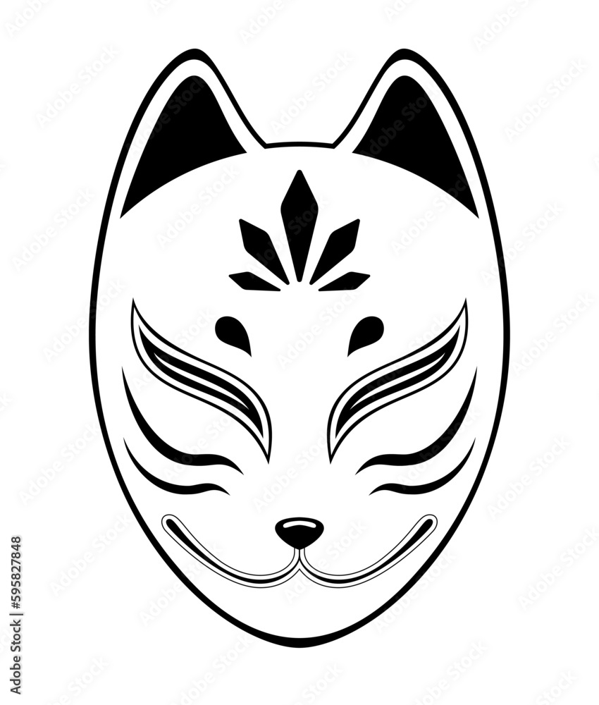 Kitsune fox mask vector illustration, isolated on white background