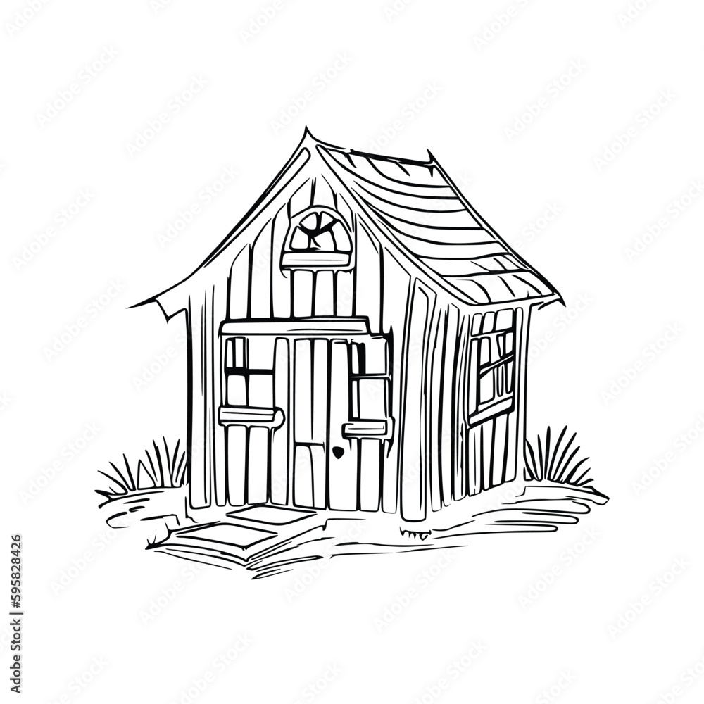 Animal house coloring book, Dog house coloring page, black and white