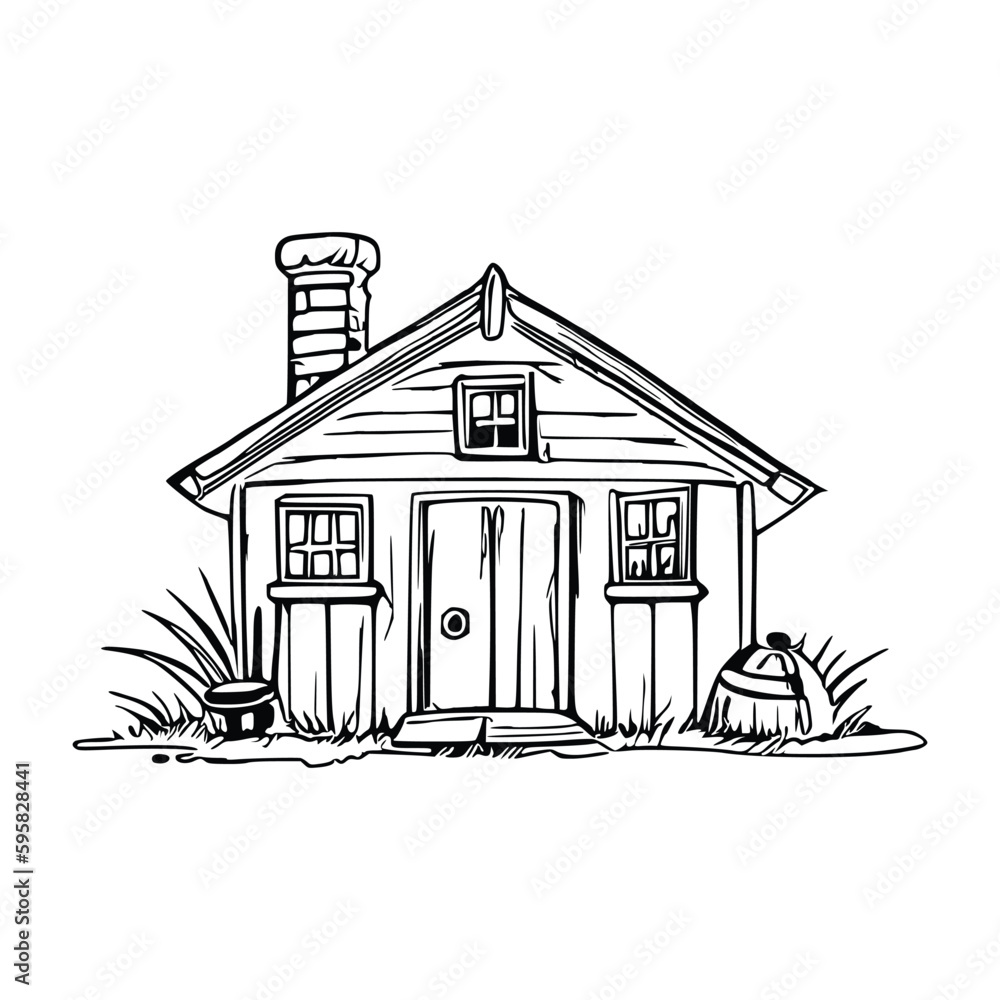 Animal house coloring book, Dog house coloring page, black and white