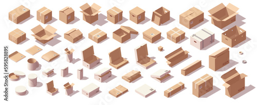 Big isometric carton box set. Different types of cardboard boxes. Box for goods, delivery and gifts. Vector illustration © Paul Kovaloff