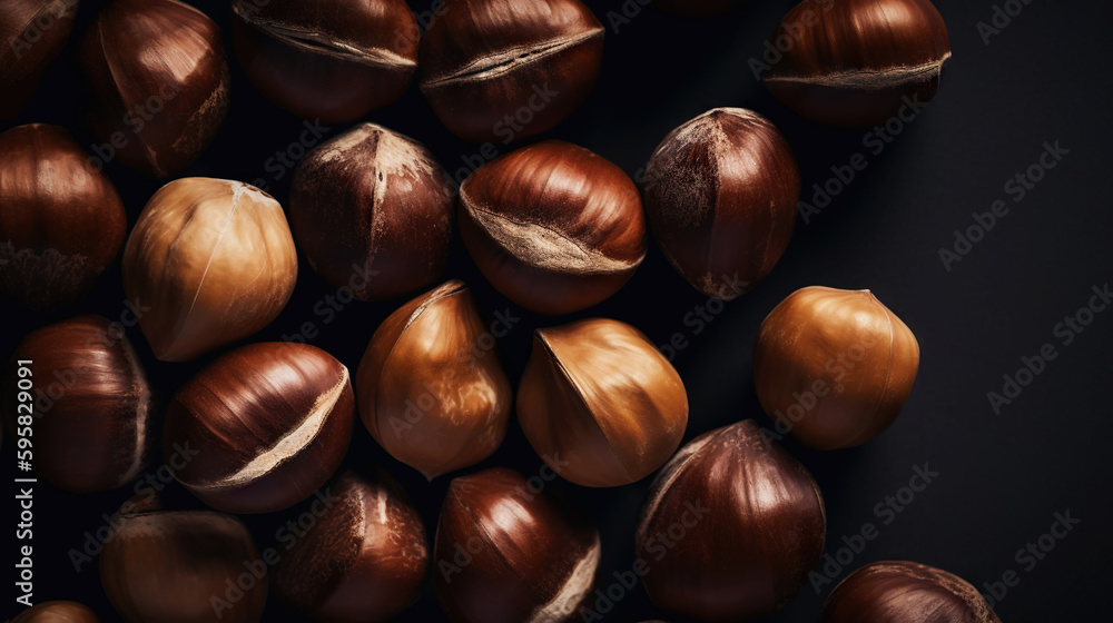 Many dried acorn nuts background. Top view on large group of nuts. Generative AI Many dried acorn nuts background. Top view on large group of nuts. Generative AI