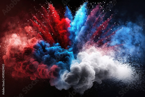 AI generated american flag colors form smoke explosion of cloudy firework at USA independence day