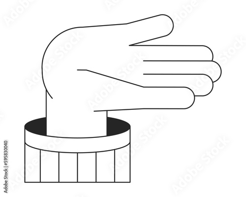 One bare hand with sleeve raised up flat line black white vector first view hand. Editable isolated outline icon. Gesture simple cartoon style spot illustration for web graphic design, animation