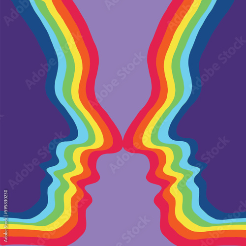 rainbow face International​ day​ against homophobia and​ Transphobia vertor On a purple background. Editable.