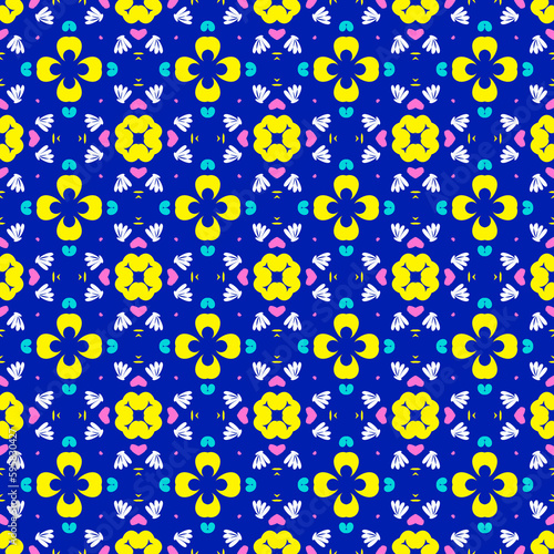 Seamless background flower abstract full-color  Yellow and blue tone 