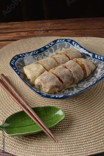 Photography traditional peranakan nonya popiah healthy spring roll wrap with mixed vegetable