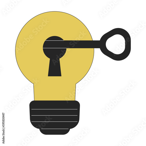 Key unlocks lightbulb keyhole flat line color vector object. Generate business idea. Editable lineart icon on white. Simple outline cartoon style spot illustration for web graphic design and animation