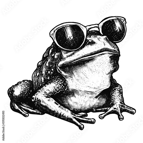 Funny frog wearing sunglasses hand-drawn sketch