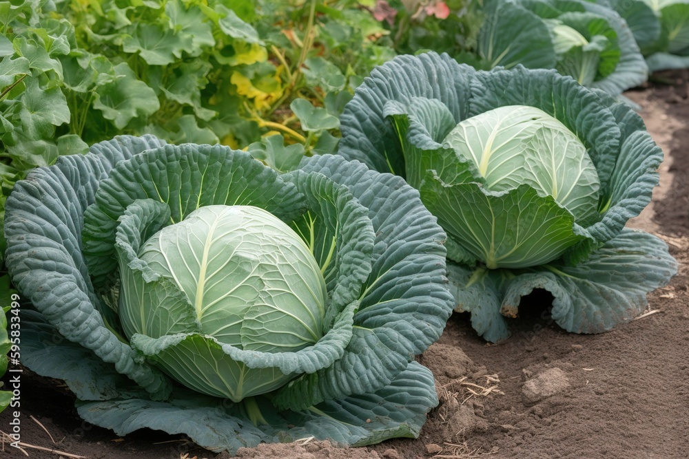 ripe heads of white cabbage in the beds ripe heads of white cabbage in the beds