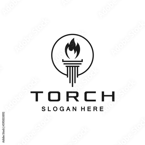 Law torch logo. Column and flame icon. Greek pillar and fire emblem. Liberty corporate company symbol. Legal institute sign. Suitable for your design need, logo, illustration, animation, etc.