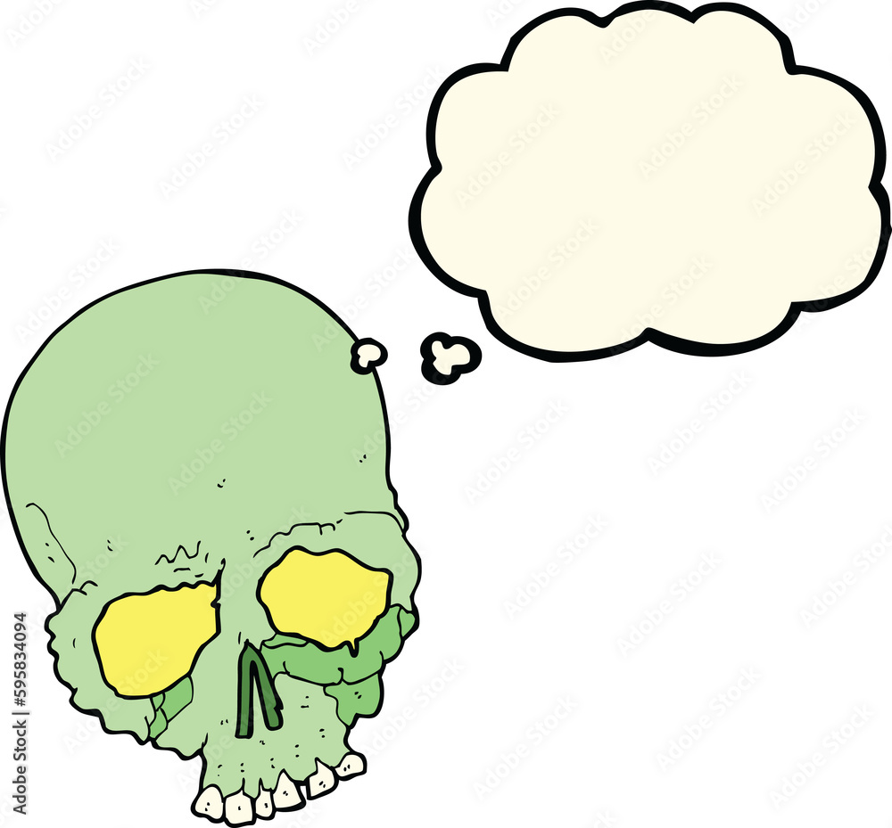 cartoon spooky old skull with thought bubble cartoon spooky old skull with thought bubble