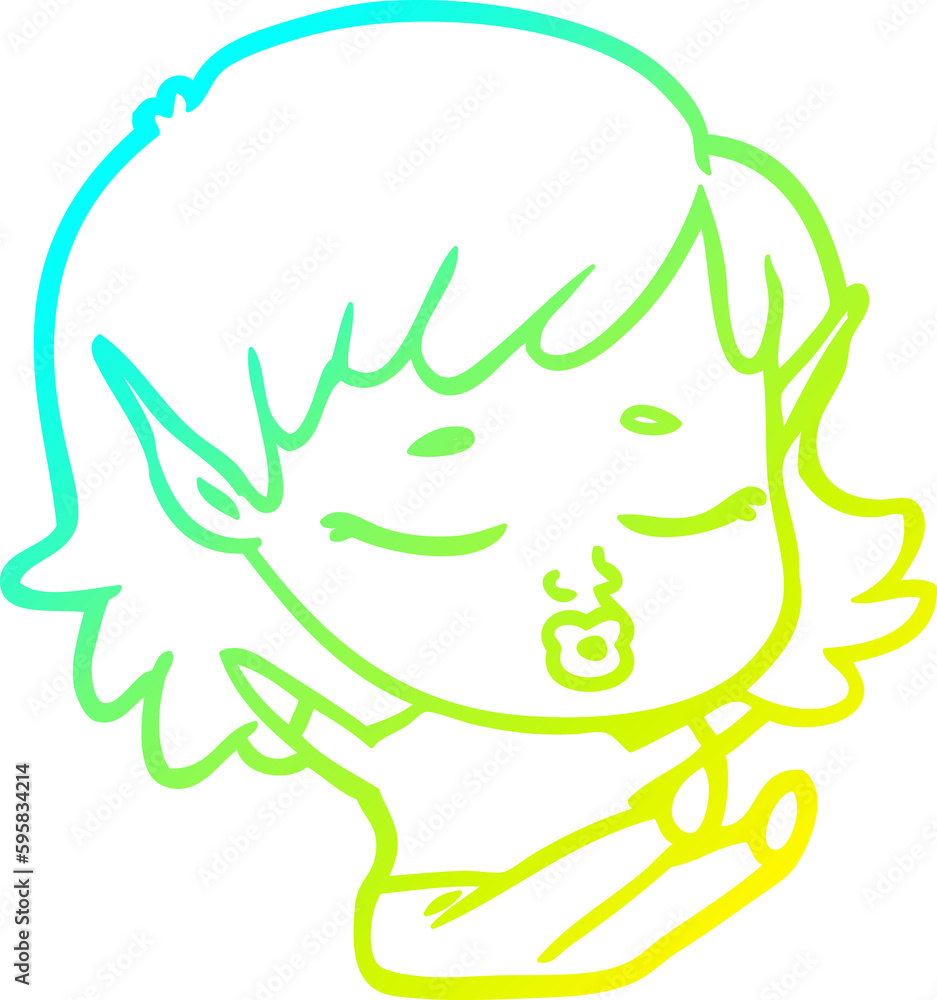 cold gradient line drawing of a pretty cartoon elf girl sitting cold gradient line drawing of a pretty cartoon elf girl sitting
