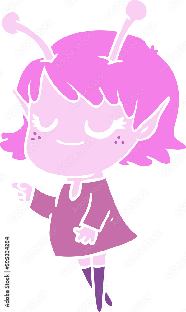 smiling alien girl flat color style cartoon smiling alien girl flat color style cartoon