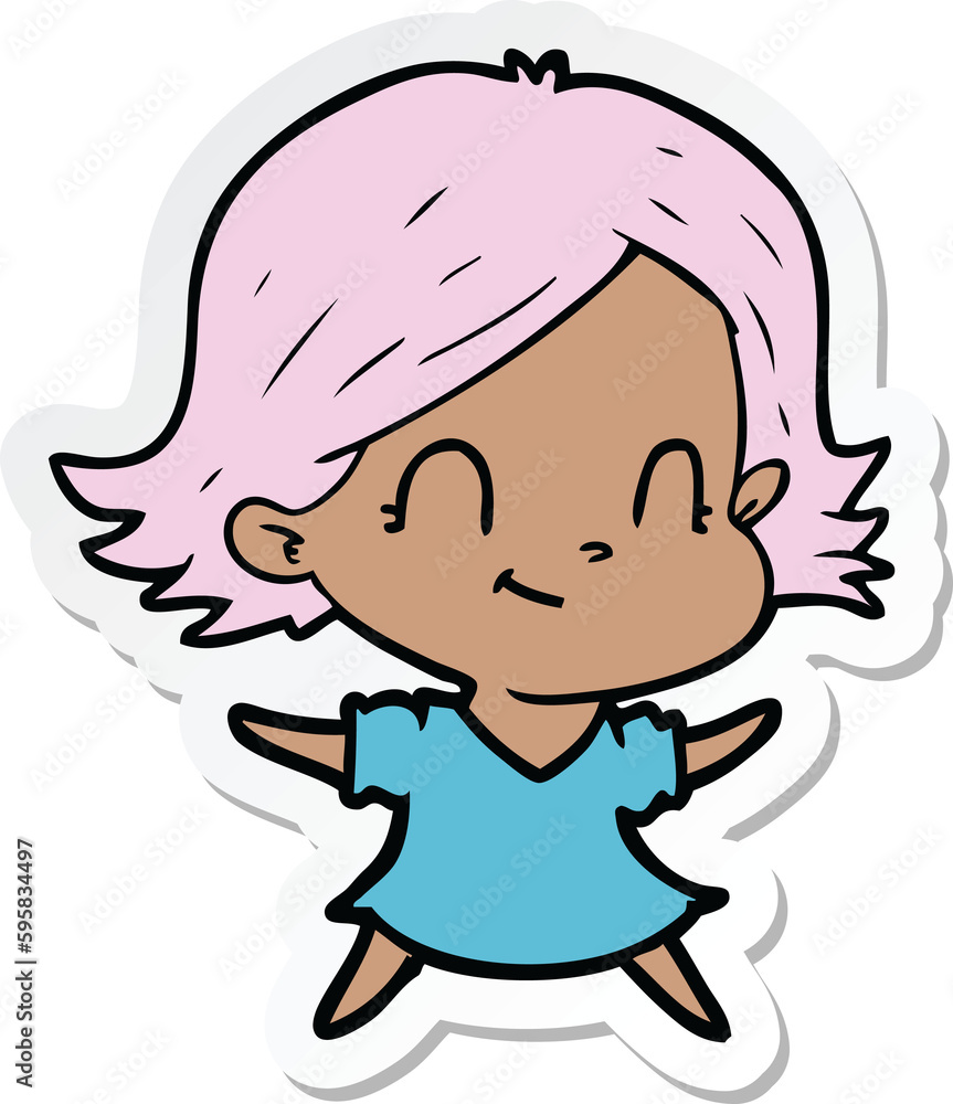 sticker of a cartoon friendly girl