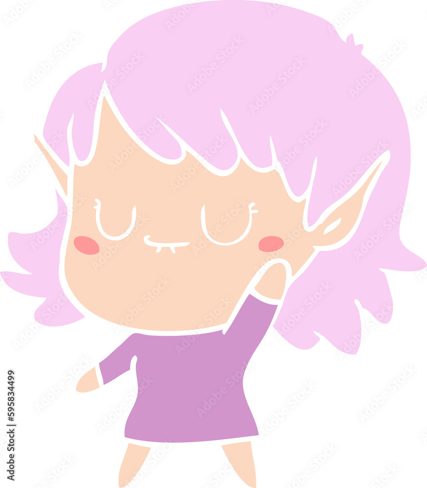 happy flat color style cartoon elf girl happy flat color style cartoon elf girl
