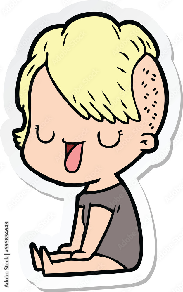 sticker of a cute cartoon girl with hipster haircut sticker of a cute cartoon girl with hipster haircut