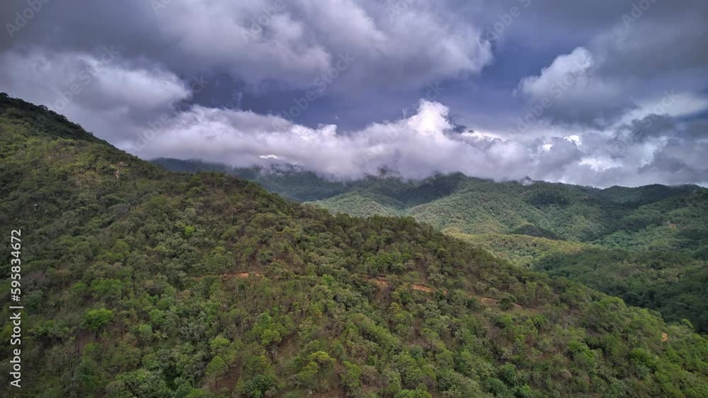 Hyperlapse featuring a hill in the foreground, with dramatic fast-moving clouds, unveiling the Sierra Madre Occidental mountain range. Hyperlapse featuring a hill in the foreground, with dramatic fast-moving clouds, unveiling the Sierra Madre Occidental mountain range.