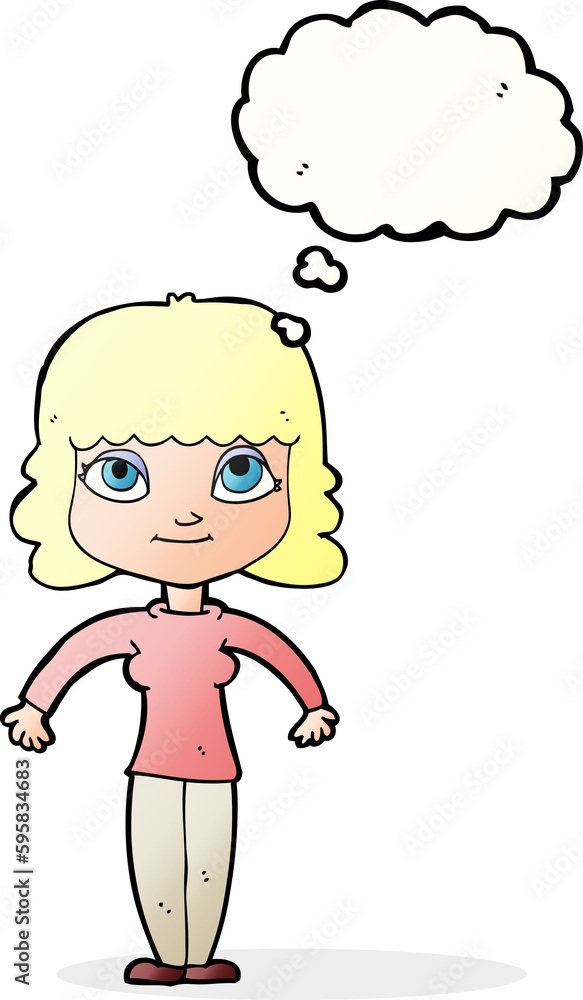 cartoon woman shrugging shoulders with thought bubble cartoon woman shrugging shoulders with thought bubble