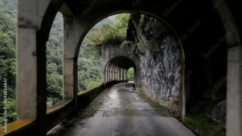 Impressive Tunnel Fly Through Mountainous Road Construction Taiwan Old Unfinished Provincial Highway 14 along the Mugu River Mini Taroko Impressive Tunnel Fly Through Mountainous Road Construction Taiwan Old Unfinished Provincial Highway 14 along the Mugu River Mini Taroko