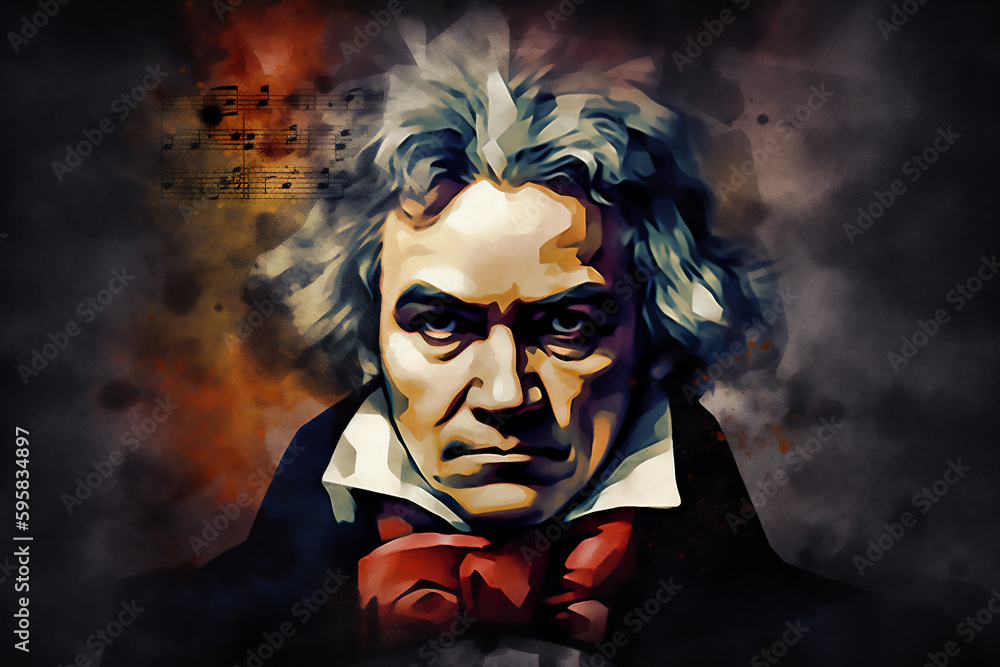 Ludwig van Beethoven watercolour painting of the famous German
