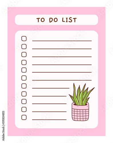 Cute to do list template with floral element. Funny design of daily planner, schedule or checklist. Perfect for planning, memo, notes and self-organization. Vector hand-drawn illustration.