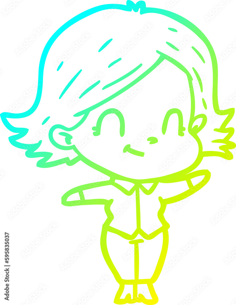 cold gradient line drawing of a cartoon friendly girl cold gradient line drawing of a cartoon friendly girl