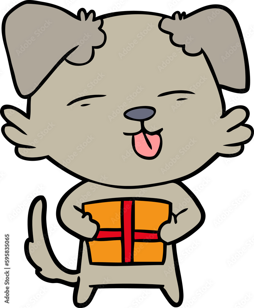 cartoon dog with christmas present cartoon dog with christmas present